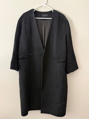 Jenny Park Black Textured Alpaca Oversized Coat